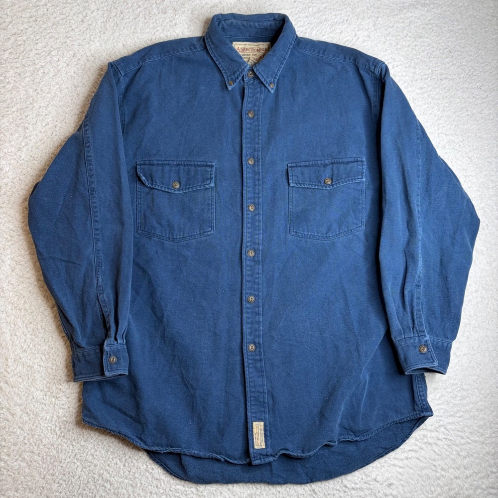 Abercrombie & Fitch Big Shirts Mens Large Blue work shirt cat Eye 90s heavy